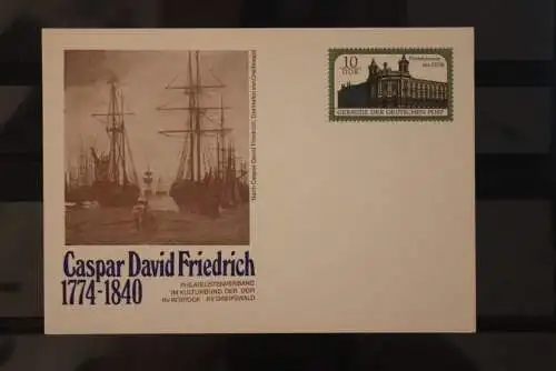 DDR 1990; Ganzsache Caspar David Friedrich;  Wertstempel Gebäude der Deutschen Post