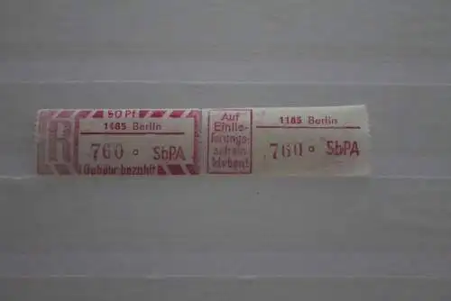 DDR 1968 SbPA Einschreibemarke Gebührenzettel 2C; a, 1185 Berlin,**Z