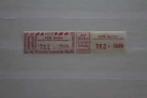 DDR 1968 SbPA Einschreibemarke Gebührenzettel 2C; b, 1172 Berlin,**Z