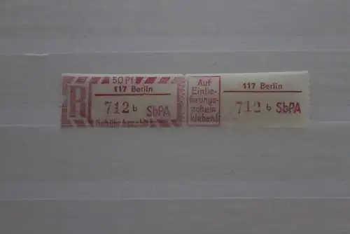 DDR 1968 SbPA Einschreibemarke Gebührenzettel, 2C; b, 117 Berlin,**Z