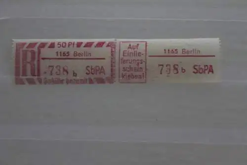 DDR 1968 SbPA Einschreibemarke Gebührenzettel2C; b, 1165 Berlin,**Z