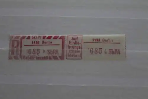 DDR 1968 SbPA Einschreibemarke Gebührenzettel 2C; b I, 1158 Berlin,**Z