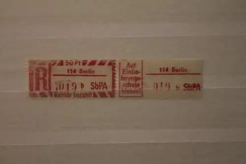 DDR 1968 SbPA Einschreibemarke Gebührenzettel 2C; b, 114 Berlin,**Z