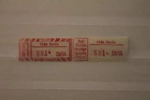 DDR 1968 SbPA Einschreibemarke Gebührenzettel 2C; b, 1136 Berlin,**Z