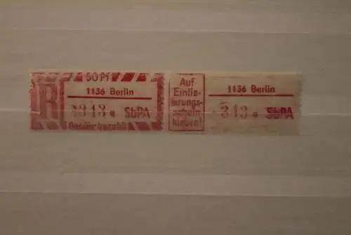 DDR 1968 SbPA Einschreibemarke Gebührenzettel 2C; a, 1136 Berlin,**Z