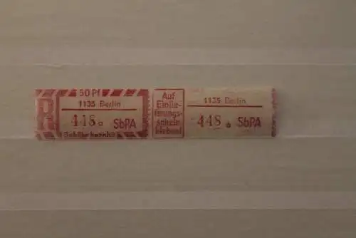 DDR 1968 SbPA Einschreibemarke Gebührenzettel 2C; a, 1135 Berlin,**Z