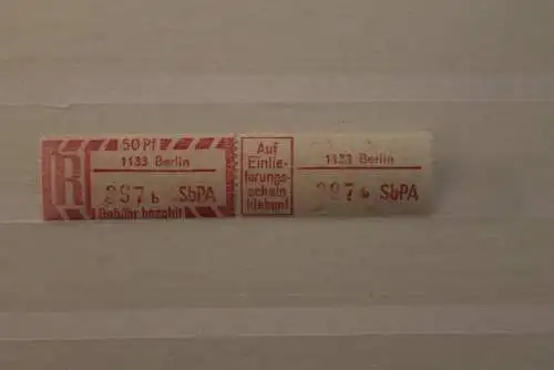 DDR 1968 SbPA - Einschreibe-Gebührenzettel, Einschreibemarken  2C; b, 1133 Berlin,**Z