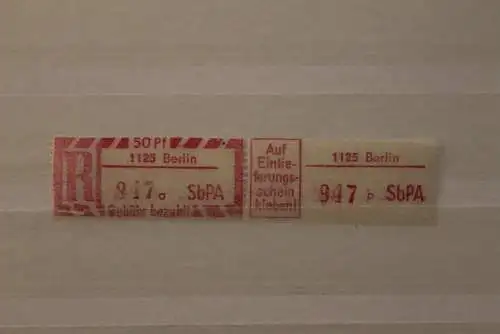 DDR 1968; SbPA - Einschreibe-Gebührenzettel, Einschreibemarken  2C; a, 1125 Berlin,**Z