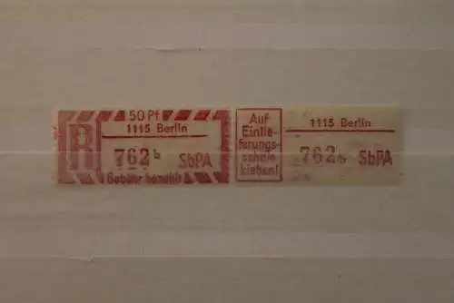 DDR 1968; SbPA - Einschreibe-Gebührenzettel, Einschreibemarken  2C; b II, 1115 Berlin,**Z