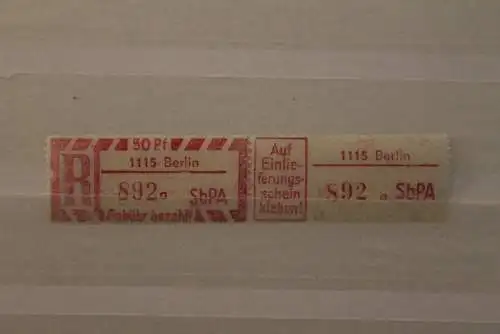 DDR 1968; SbPA - Einschreibe-Gebührenzettel, Einschreibemarken  2C; a, 1115 Berlin,**Z