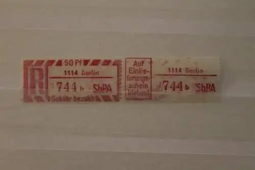 DDR 1968; SbPA - Einschreibe-Gebührenzettel, Einschreibemarken 2C; b, 1114 Berlin,**Z