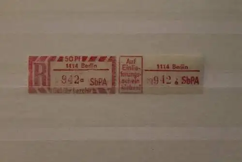 DDR 1968; SbPA - Einschreibe-Gebührenzettel, Einschreibemarken  2C; a, 1114 Berlin,**Z