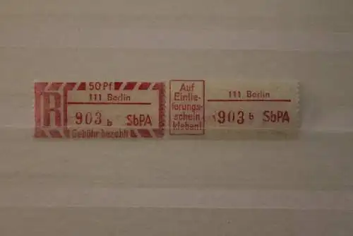 DDR 1968; SbPA - Einschreibe-Gebührenzettel, Einschreibemarken  2C; b, 111 Berlin,**Z