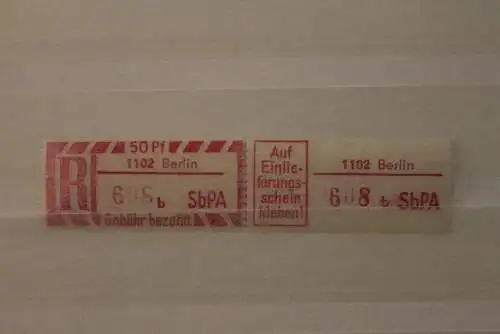 Einschreibe-Gebührenzettel, Einschreibemarken 1968; 2C; b, 1102 Berlin,*Z