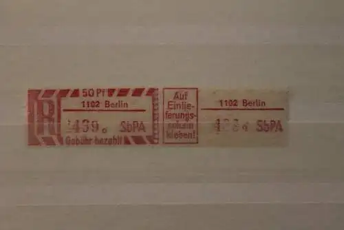 DDR 1968; SbPA - Einschreibe-Gebührenzettel, Einschreibemarken ; 2C; a, 1102 Berlin,**Z