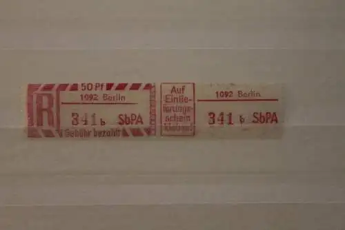 DDR 1968 SbPA Einschreibemarke Gebührenzettel 2C; b, 1092 Berlin,**Z