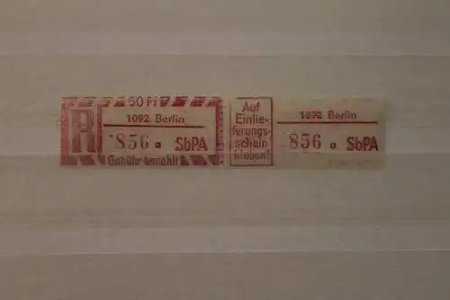 DDR 1968 SbPA Einschreibemarke Gebührenzettel  2C; aII, 1092 Berlin,**Z