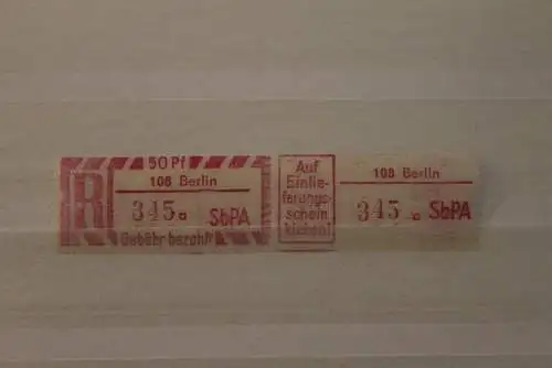 DDR 1968 SbPA Einschreibemarke Gebührenzettel 2C; a, 108 Berlin,**Z