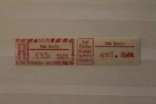 DDR 1968 SbPA Einschreibemarke Gebührenzettel 2C; b, 106 Berlin, **Z