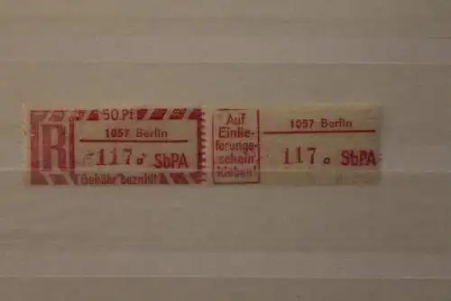 DDR 1968 SbPA Einschreibemarke Gebührenzettel,  2C; a, 1057 Berlin, **Z