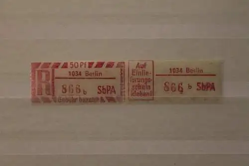 DDR 1968 SbPA Einschreibemarke Gebührenzettel  2C; b, 1034 Berlin, **Z