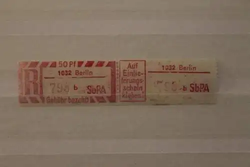 DDR 1968 SbPA Einschreibemarke Gebührenzettel 2C; b, 1032 Berlin, **Z