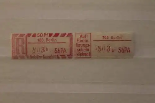 DDR 1968 SbPA Einschreibemarke Gebührenzettel  2C; b, 103 Berlin, **Z