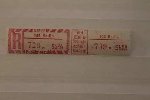 DDR 1968 SbPA Einschreibemarke  Gebührenzettel  2C; a, 103 Berlin, **Z