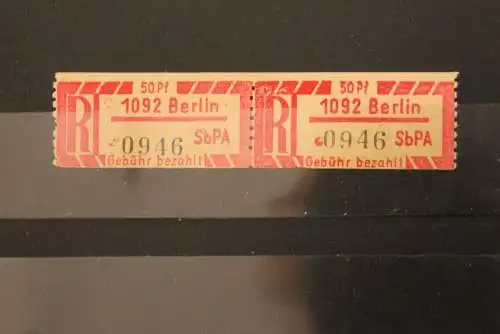 Einschreibe-Gebührenzettel Für Sb-Versuchspostämter 1967;1Ax; 1092 Berlin; **Z