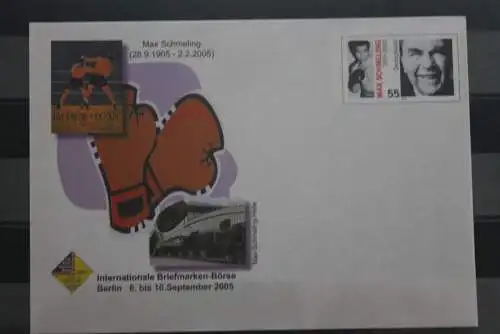 Sonderumschlag 2005; USo 102: Int. Briefmarken-Börse Berlin 2005 / 100. Geburtstag Max Schmeling / Sport