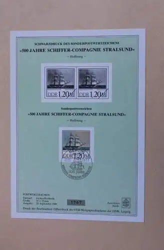 DDR 1988, "500 Jahre Schiffer-Compagnie Stralsund", Schiffe, Segelschiffe, MiNr 3198-3201 mit Schwarzdruck