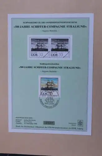 DDR 1988, "500 Jahre Schiffer-Compagnie Stralsund", Schiffe, Segelschiffe, MiNr 3198-3201 mit Schwarzdruck