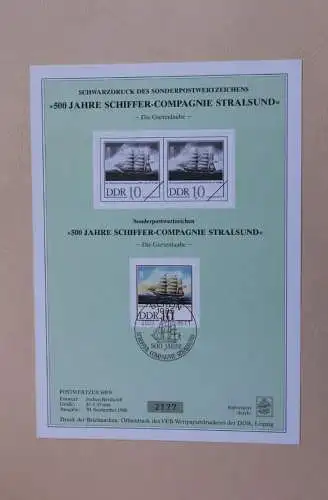 DDR 1988, "500 Jahre Schiffer-Compagnie Stralsund", Schiffe, Segelschiffe, MiNr 3198-3201 mit Schwarzdruck