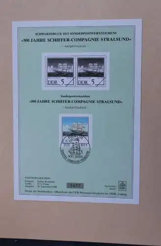 DDR 1988, "500 Jahre Schiffer-Compagnie Stralsund", Schiffe, Segelschiffe, MiNr 3198-3201 mit Schwarzdruck