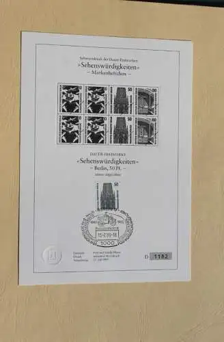 Berlin 1989; Schwarzdruck: Sehenswürdigkeiten: Freiburger Münster, Kirche, MiNr  794 D