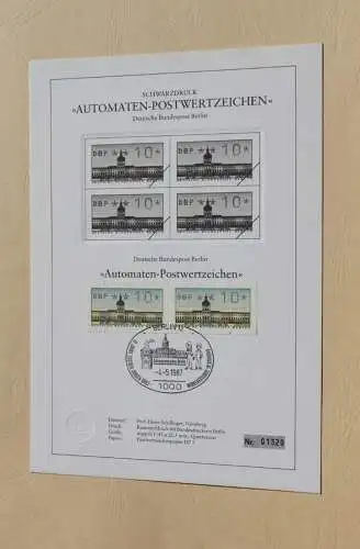 Berlin 1987, ATM, Automatenmarken; Automaten-Tastensatz (TS) auf Schwarzdruckblatt, 4.5.87,MiNr 1, Ersttag, 14 Werte