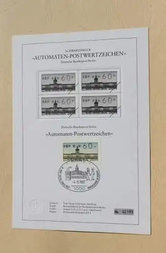 Berlin 1987, ATM, Automatenmarken; Automaten-Tastensatz (TS) auf Schwarzdruckblatt, 4.5.87,MiNr 1, Ersttag, 14 Werte