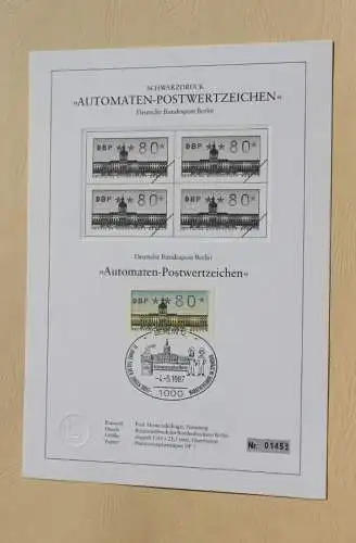 Berlin 1987, ATM, Automatenmarken; Automaten-Tastensatz (TS) auf Schwarzdruckblatt, 4.5.87,MiNr 1, Ersttag, 14 Werte