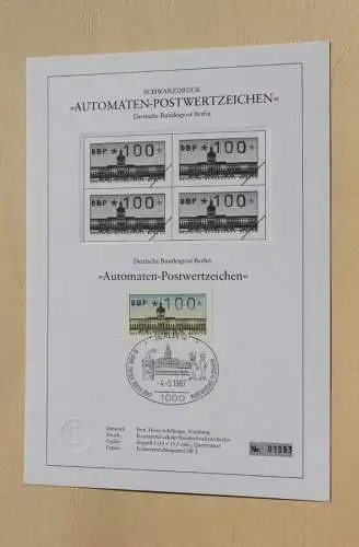 Berlin 1987, ATM, Automatenmarken; Automaten-Tastensatz (TS) auf Schwarzdruckblatt, 4.5.87,MiNr 1, Ersttag, 14 Werte