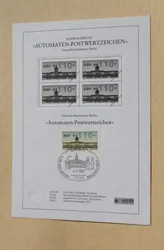 Berlin 1987, ATM, Automatenmarken; Automaten-Tastensatz (TS) auf Schwarzdruckblatt, 4.5.87,MiNr 1, Ersttag, 14 Werte