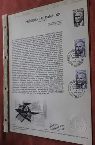 Frankreich 1975; President G. Pompidou, Offizielles Ersttagsblatt, Nr  10-75