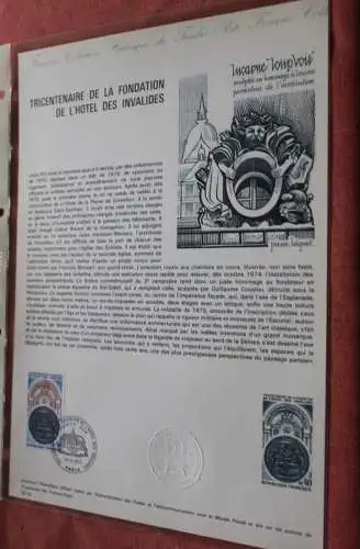 Frankreich 1974; Fondation de l'Hotel des Invalides, Offizielles Ersttagsblatt, Nr  16-74
