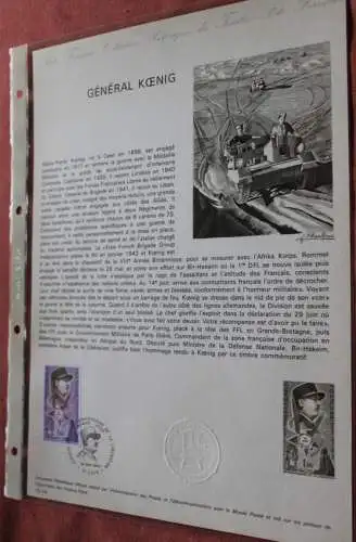 Frankreich 1974; General Koenig, Offizielles Ersttagsblatt, Nr  12-74