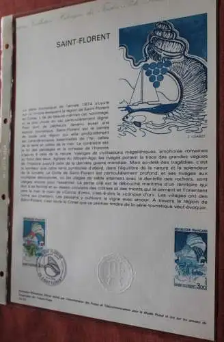 Frankreich 1974; Saint-Florent, Offizielles Ersttagsblatt, Nr  10-74
