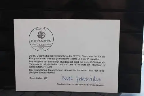 Deutschland Ministerkarte zum Ausgabeanlaß: "EURPOA-Marken 1981-CEPT; MiNr. 1096-97