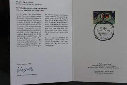 Ministerkarte zum Ausgabeanlaß: "50 Jahre Elysee-Vertrag"; 2013; MiNr. 2977