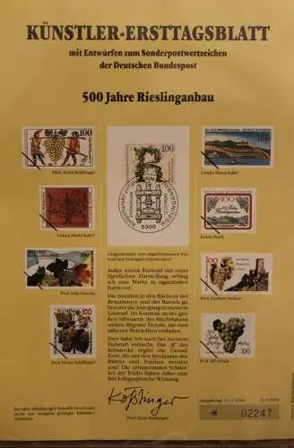Deutschland, Künstler-Ersttagsblatt 1990: 500 Jahre Rieslinganbau; MiNr 1446