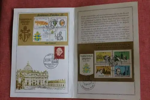 VIGNETTEN; Papst Johannes Paul II; Deutschlandreise 1980, Gedenkblatt mit 4 Seiten, 2 Vignetten