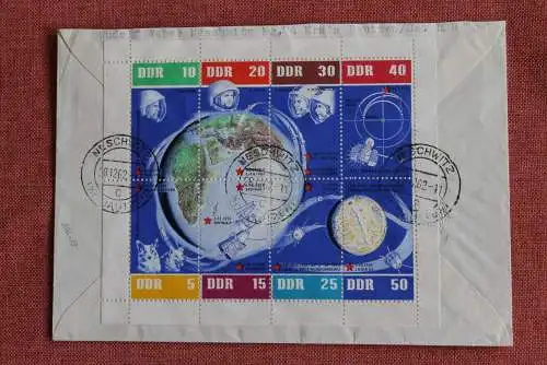 DDR 1962, Sowjetische Weltraumflüge, MiNr. 926-33, Kleinbogen, rechts ndgz, FDC, Rarität