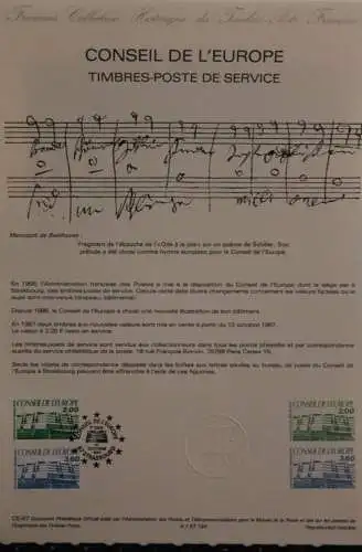 Frankreich 1987; Dienstmarken für den Europarat; Offizielles Ersttagsblatt, Document Philatelique  Officel Nr. CE-87